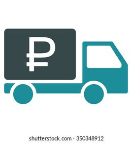 Rouble Shipment vector icon. Style is bicolor flat symbol, soft blue colors, rounded angles, white background.