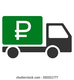 Rouble Shipment vector icon. Style is bicolor flat symbol, green and gray colors, rounded angles, white background.