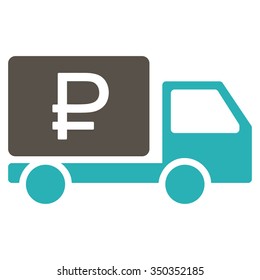 Rouble Shipment vector icon. Style is bicolor flat symbol, grey and cyan colors, rounded angles, white background.
