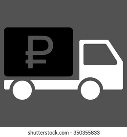 Rouble Shipment vector icon. Style is bicolor flat symbol, black and white colors, rounded angles, gray background.