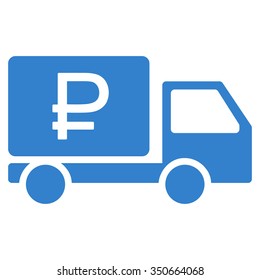 Rouble Shipment vector icon. Style is flat symbol, cobalt color, rounded angles, white background.