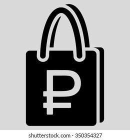 Rouble Shopping vector icon. Style is flat symbol, black color, rounded angles, light gray background.