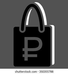 Rouble Shopping vector icon. Style is bicolor flat symbol, black and white colors, rounded angles, gray background.