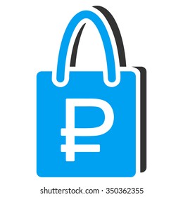 Rouble Shopping vector icon. Style is bicolor flat symbol, blue and gray colors, rounded angles, white background.