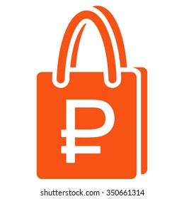 Rouble Shopping vector icon. Style is flat symbol, orange color, rounded angles, white background.