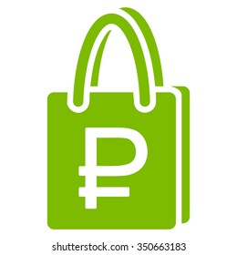Rouble Shopping vector icon. Style is flat symbol, eco green color, rounded angles, white background.
