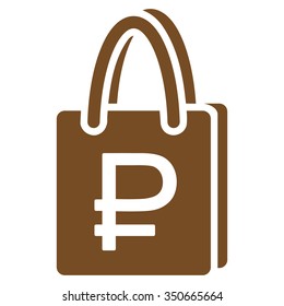 Rouble Shopping vector icon. Style is flat symbol, brown color, rounded angles, white background.