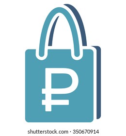 Rouble Shopping vector icon. Style is bicolor flat symbol, cyan and blue colors, rounded angles, white background.