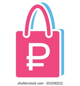 Rouble Shopping vector icon. Style is bicolor flat symbol, pink and blue colors, rounded angles, white background.