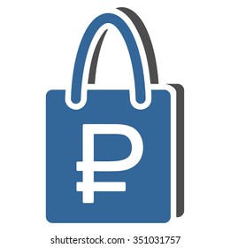 Rouble Shopping vector icon. Style is bicolor flat symbol, cobalt and gray colors, rounded angles, white background.