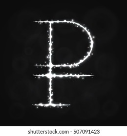 Rouble Sign Illustration Icon, Lights Silhouette on Dark Background. Glowing Lines and Points