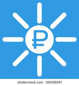 Rouble Source vector icon. Style is flat symbol, white color, rounded angles, blue background.