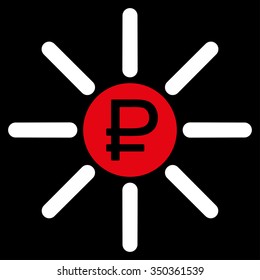 Rouble Source vector icon. Style is bicolor flat symbol, red and white colors, rounded angles, black background.