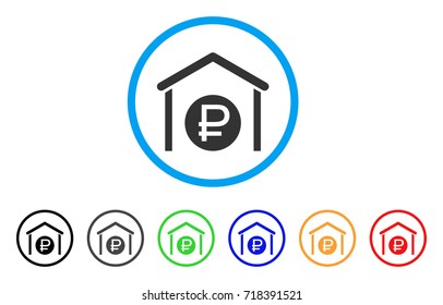 Rouble Storage rounded icon. Style is a flat rouble storage grey symbol inside light blue circle with black, gray, green, blue, red, orange variants. Vector designed for web and software interfaces.