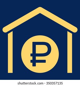 Rouble Storage vector icon. Style is flat symbol, yellow color, rounded angles, blue background.