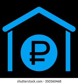 Rouble Storage vector icon. Style is flat symbol, blue color, rounded angles, black background.