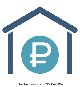 Rouble Storage vector icon. Style is bicolor flat symbol, cyan and blue colors, rounded angles, white background.