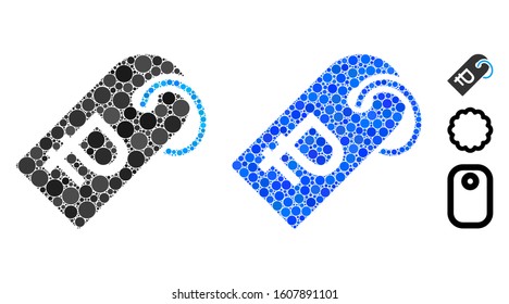 Rouble token mosaic of filled circles in different sizes and color tints, based on rouble token icon. Vector small circles are united into blue mosaic.