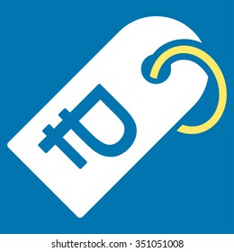 Rouble Token vector icon. Style is bicolor flat symbol, yellow and white colors, rounded angles, blue background.