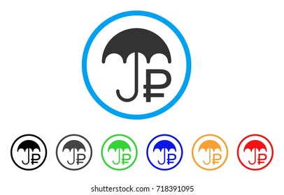 Rouble Umbrella rounded icon. Style is a flat rouble umbrella gray symbol inside light blue circle with black, gray, green, blue, red, orange color versions.