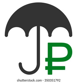 Rouble Umbrella vector icon. Style is bicolor flat symbol, green and gray colors, rounded angles, white background.