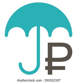 Rouble Umbrella vector icon. Style is bicolor flat symbol, grey and cyan colors, rounded angles, white background.
