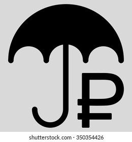 Rouble Umbrella vector icon. Style is flat symbol, black color, rounded angles, light gray background.