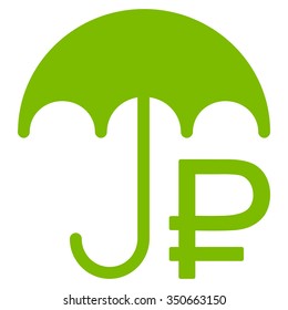 Rouble Umbrella vector icon. Style is flat symbol, eco green color, rounded angles, white background.