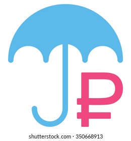 Rouble Umbrella vector icon. Style is bicolor flat symbol, pink and blue colors, rounded angles, white background.