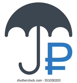 Rouble Umbrella vector icon. Style is bicolor flat symbol, smooth blue colors, rounded angles, white background.