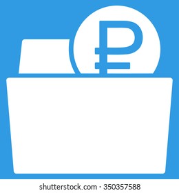 Rouble Wallet vector icon. Style is flat symbol, white color, rounded angles, blue background.