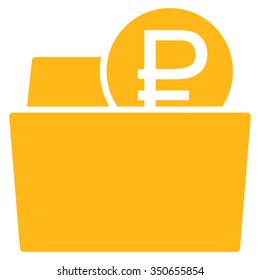 Rouble Wallet vector icon. Style is flat symbol, yellow color, rounded angles, white background.