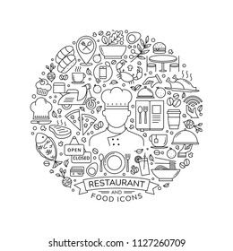 Roud design element with restaurant icons