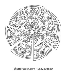 roud pizza slices over white background, vector illustration