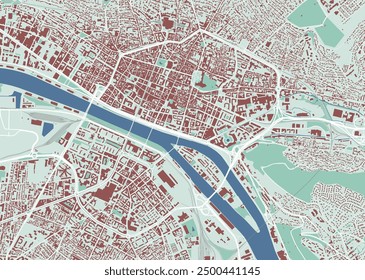 Rouen map, France. City map, vector streetmap with buildings and roads, parks and rivers.