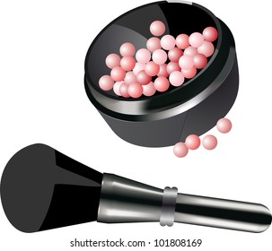rouge balls in the package and brush on a white background