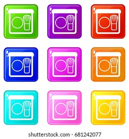 Rouge with brush icons of 9 color set isolated vector illustration