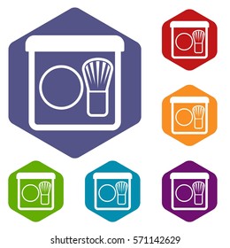 Rouge with brush icons set rhombus in different colors isolated on white background