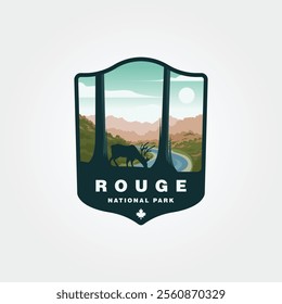 rouge national urban park outdoor logo vintage illustration design with antlers and forest view