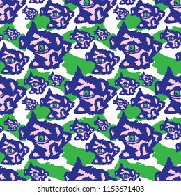 Rough Abstract Dark Eye Shapes, Vector Pattern Background Seamless, Hand Drawn Illustration for Trendy Home Decor, Hipster Gift Wrap, Retro Fashion Prints Modern Stationery, Trend Blue Green Pink