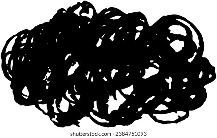 Rough abstract paint stain in the shape of a cloud. Grunge hand-drawn black vector design element isolated on transparent background. Vintage illustration with scratched, broken effect