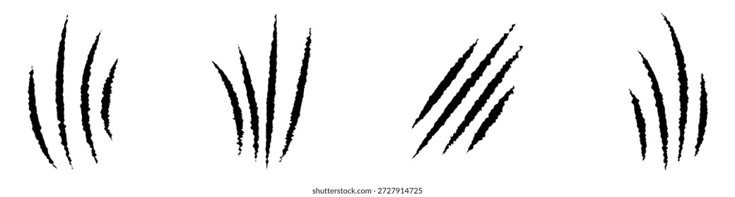 Marcas de garra pretas ásperas ícone definir vetor. Marca de garra de desenho da mão, faixas de garra, arranhões de unhas. símbolo de arranhões de animais selvagens. ilustração vetorial.