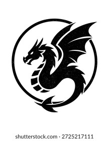 Arte vectorial de símbolo de círculo de dragón negro áspero