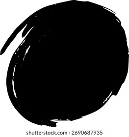 Um elemento de textura de traçado de pincel de círculo de tinta preta áspera, forma abstrata escura.