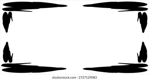 Borde de marco de tinta negro áspero con textura de pincel grunge aislado sobre fondo blanco para diseños