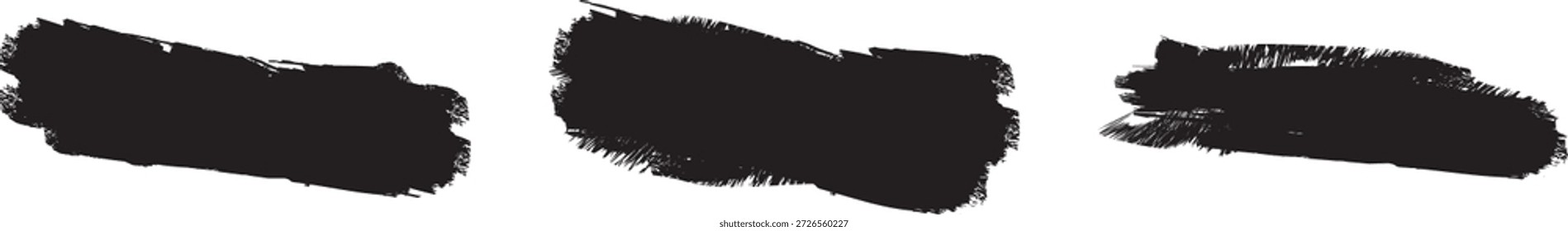 Conjunto de muestra de pintura negra rugosa con textura de pincel hecha a mano