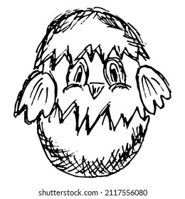 Esbozo blanco y negro áspero de la chica incubada. Esbozo de vector de mano libre aislado en fondo transparente