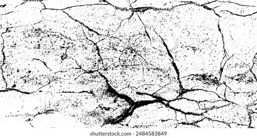 Rough black and white y2k ink charcoal texture vector. Old worn distressed grunge overlay effect background. Vector Illustration. Black textured grainy cracked ground lines isolated on white.