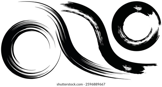 Rough blue spiral brush strokes with spray texture. Hand drawn broken edges, simple modern art eps10.
