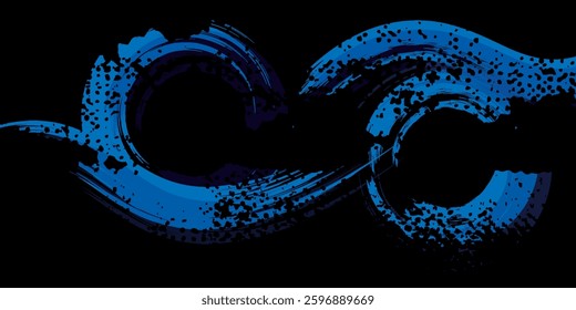 Rough blue spiral brush strokes with spray texture. Hand drawn broken edges, simple modern art eps10.